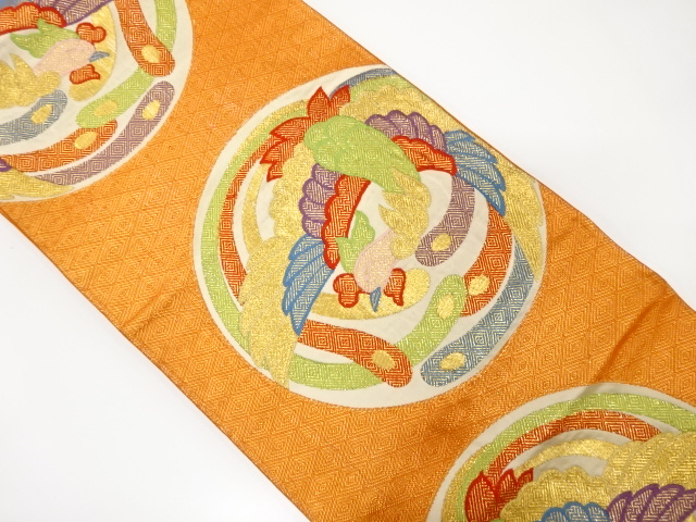 JAPANESE KIMONO / ANTIQUE FUKURO OBI / SILK / SAGANISHIKI / WOVEN PHOENIX